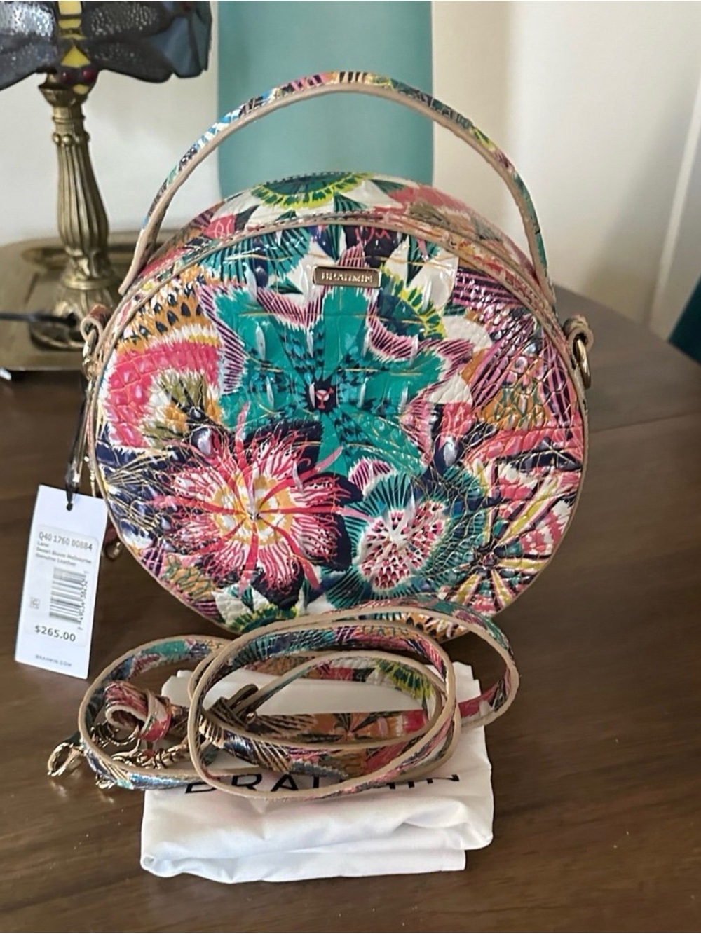 Brahmin Multicolor Floral Round Crossbody Bag in Teal, Pink & Yellow NWT